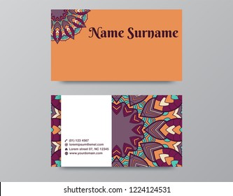 Business Card. Vintage decorative elements. Ornamental floral business cards or invitation with mandala