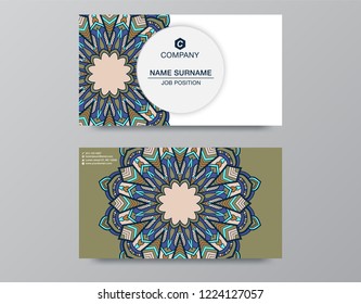 Business Card. Vintage decorative elements. Ornamental floral business cards or invitation with mandala