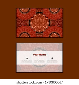 Business Card. Vintage decorative elements. Ornamental floral business cards or invitation with mandala