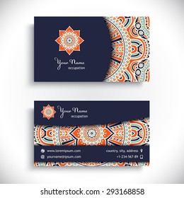 Business Card. Vintage decorative elements. Ornamental floral business cards, oriental pattern, vector illustration.  Islam, Arabic, Indian, turkish, pakistan, chinese, ottoman motifs.