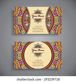 Business Card. Vintage decorative elements. Ornamental floral business cards, oriental pattern, vector illustration.  Islam, Arabic, Indian, turkish, pakistan, chinese, ottoman motifs