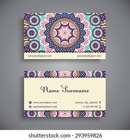 Business Card. Vintage decorative elements. Ornamental floral business cards, oriental pattern, vector illustration.  Islam, Arabic, Indian, turkish, pakistan, chinese, ottoman motifs