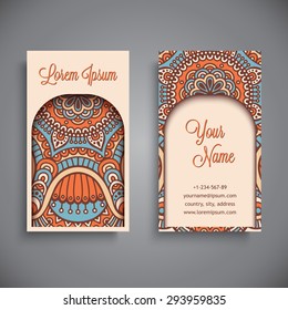 Business Card. Vintage decorative elements. Ornamental floral business cards, oriental pattern, vector illustration.  Islam, Arabic, Indian, turkish, pakistan, chinese, ottoman motifs