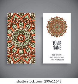 Business Card. Vintage decorative elements. Ornamental floral business cards, oriental pattern, vector illustration.  Islam, Arabic, Indian, turkish, pakistan, chinese, ottoman motifs.