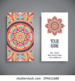 Business Card. Vintage decorative elements. Ornamental floral business cards, oriental pattern, vector illustration.  Islam, Arabic, Indian, turkish, pakistan, chinese, ottoman motifs.