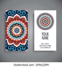 Business Card. Vintage decorative elements. Ornamental floral business cards, oriental pattern, vector illustration.  Islam, Arabic, Indian, turkish, pakistan, chinese, ottoman motifs.