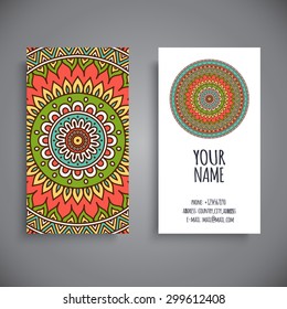 Business Card. Vintage decorative elements. Ornamental floral business cards, oriental pattern, vector illustration.  Islam, Arabic, Indian, turkish, pakistan, chinese, ottoman motifs.
