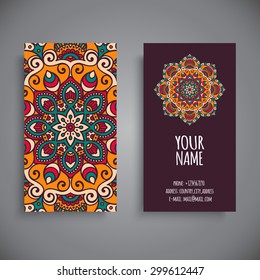 Business Card. Vintage decorative elements. Ornamental floral business cards, oriental pattern, vector illustration.  Islam, Arabic, Indian, turkish, pakistan, chinese, ottoman motifs.