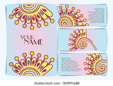 Business card. Vintage decorative elements. Hand drawn background.