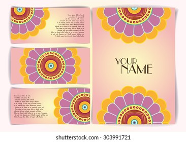 Business card. Vintage decorative elements. Hand drawn background.
