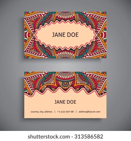 Business Card. Vintage decorative elements. Ornamental floral business cards, oriental pattern, vector illustration.  Islam, Arabic, Indian, turkish, pakistan, chinese, ottoman motifs.