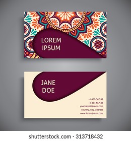 Business Card. Vintage decorative elements. Ornamental floral business cards, oriental pattern, vector illustration.  Islam, Arabic, Indian, turkish, pakistan, chinese, ottoman motifs.