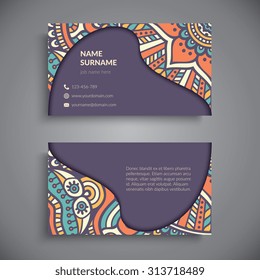 Business Card. Vintage decorative elements. Ornamental floral business cards, oriental pattern, vector illustration.  Islam, Arabic, Indian, turkish, pakistan, chinese, ottoman motifs.