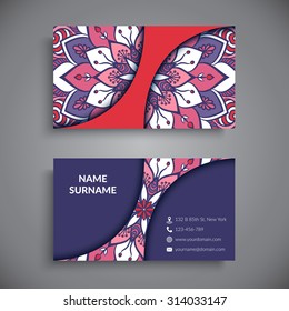 Business Card. Vintage decorative elements. Ornamental floral business cards, oriental pattern, vector illustration.  Islam, Arabic, Indian, turkish, pakistan, chinese, ottoman motifs.