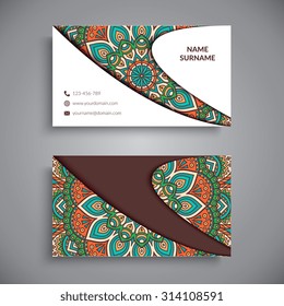 Business Card. Vintage decorative elements. Ornamental floral business cards, oriental pattern, vector illustration.  Islam, Arabic, Indian, turkish, pakistan, chinese, ottoman motifs.