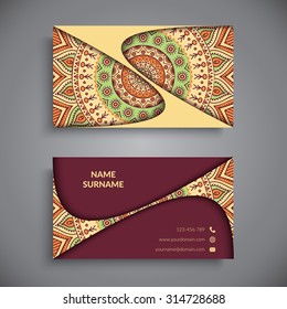 Business Card. Vintage decorative elements. Ornamental floral business cards, oriental pattern, vector illustration.  Islam, Arabic, Indian, turkish, pakistan, chinese, ottoman motifs.