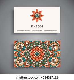 Business Card. Vintage decorative elements. Ornamental floral business cards, oriental pattern, vector illustration.  Islam, Arabic, Indian, turkish, pakistan, chinese, ottoman motifs.