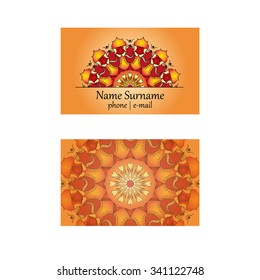 Business Card with Vintage decorative elements. Ornamental floral business card, vector illustration. 