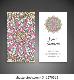 Business Card. Vintage decorative elements. Ornamental floral business cards, oriental pattern, vector illustration.  Islam, Arabic, Indian, turkish, pakistan, chinese, ottoman motifs.