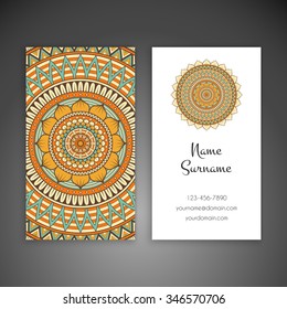 Business Card. Vintage decorative elements. Ornamental floral business cards, oriental pattern, vector illustration.  Islam, Arabic, Indian, turkish, pakistan, chinese, ottoman motifs.