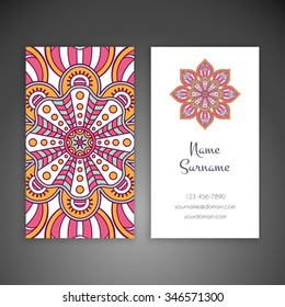 Business Card. Vintage decorative elements. Ornamental floral business cards, oriental pattern, vector illustration.  Islam, Arabic, Indian, turkish, pakistan, chinese, ottoman motifs.