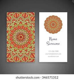 Business Card. Vintage decorative elements. Ornamental floral business cards, oriental pattern, vector illustration.  Islam, Arabic, Indian, turkish, pakistan, chinese, ottoman motifs.