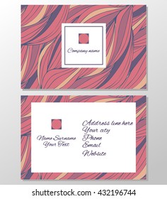 Business Card. Vintage decorative elements. Ornamental business cards, oriental pattern, vector illustration. Hand-drawn waves texture, wavy background. Colorful waves backdrop