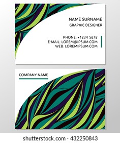 Business Card. Vintage decorative elements. Ornamental business cards, oriental pattern, vector illustration. Hand-drawn waves texture, wavy background. Colorful waves backdrop