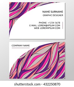 Business Card. Vintage decorative elements. Ornamental business cards, oriental pattern, vector illustration. Hand-drawn waves texture, wavy background. Colorful waves backdrop