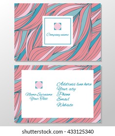 Business Card. Vintage decorative elements. Ornamental business cards, oriental pattern, vector illustration. Hand-drawn waves texture, wavy background. Colorful waves backdrop