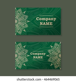 Business card. Vintage decorative elements. Hand drawn mandala background.
