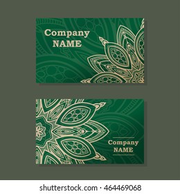 Business card. Vintage decorative elements. Hand drawn mandala background.