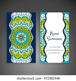 Business Card. Vintage decorative elements. Ornamental floral business cards, oriental pattern, vector illustration. Islam, Arabic, Indian, turkish, pakistan, chinese, ottoman motifs