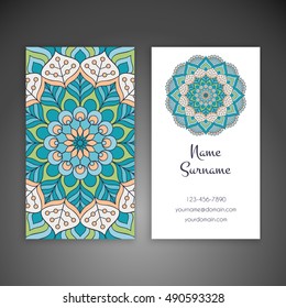 Business card. Vintage decorative elements. Hand drawn background. Islam, Arabic, Indian, ottoman motifs.