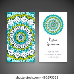 Business card. Vintage decorative elements. Hand drawn background. Islam, Arabic, Indian, ottoman motifs.