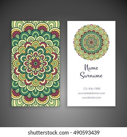 Business card. Vintage decorative elements. Hand drawn background. Islam, Arabic, Indian, ottoman motifs.