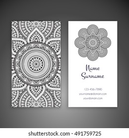Business card. Vintage decorative elements. Hand drawn background. Islam, Arabic, Indian, ottoman motifs.