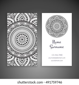 Business card. Vintage decorative elements. Hand drawn background. Islam, Arabic, Indian, ottoman motifs.
