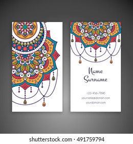 Business card. Vintage decorative elements. Hand drawn background. Islam, Arabic, Indian, ottoman motifs.