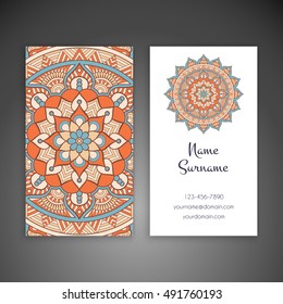Business card. Vintage decorative elements. Hand drawn background. Islam, Arabic, Indian, ottoman motifs.