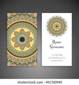 Business card. Vintage decorative elements. Hand drawn background. Islam, Arabic, Indian, ottoman motifs.