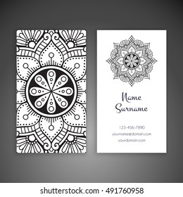 Business card. Vintage decorative elements. Hand drawn background. Islam, Arabic, Indian, ottoman motifs.