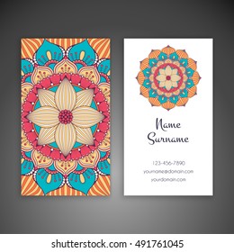 Business card. Vintage decorative elements. Hand drawn background. Islam, Arabic, Indian, ottoman motifs.