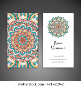 Business card. Vintage decorative elements. Hand drawn background. Islam, Arabic, Indian, ottoman motifs.