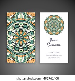 Business card. Vintage decorative elements. Hand drawn background. Islam, Arabic, Indian, ottoman motifs.