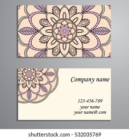 Business Card. Vintage decorative elements. Ornamental floral business cards, oriental pattern, vector illustration. Islam, Arabic, Indian, turkish, pakistan, chinese, ottoman motifs.