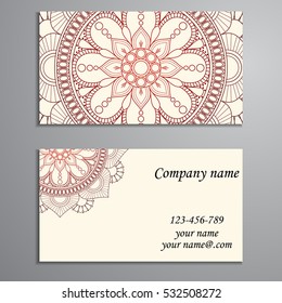 Business Card. Vintage decorative elements. Ornamental floral business cards, oriental pattern, vector illustration. Islam, Arabic, Indian, turkish, pakistan, chinese, ottoman motifs.