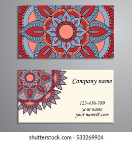 Business Card. Vintage decorative elements. Ornamental floral business cards, oriental pattern, vector illustration. Islam, Arabic, Indian, turkish, pakistan, chinese, ottoman motifs.