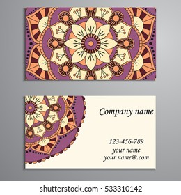 Business Card. Vintage decorative elements. Ornamental floral business cards, oriental pattern, vector illustration. Islam, Arabic, Indian, turkish, pakistan, chinese, ottoman motifs.