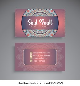 Business Card. Vintage decorative elements. Ornamental floral business cards or invitation with mandala